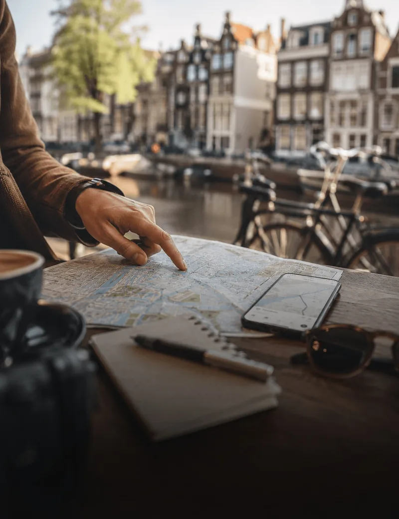Mappa di viaggio con caffè